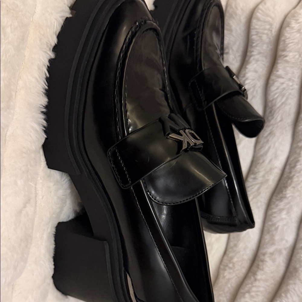 DKNY Glossy Black Platform Loafers - Picture 3 of 9